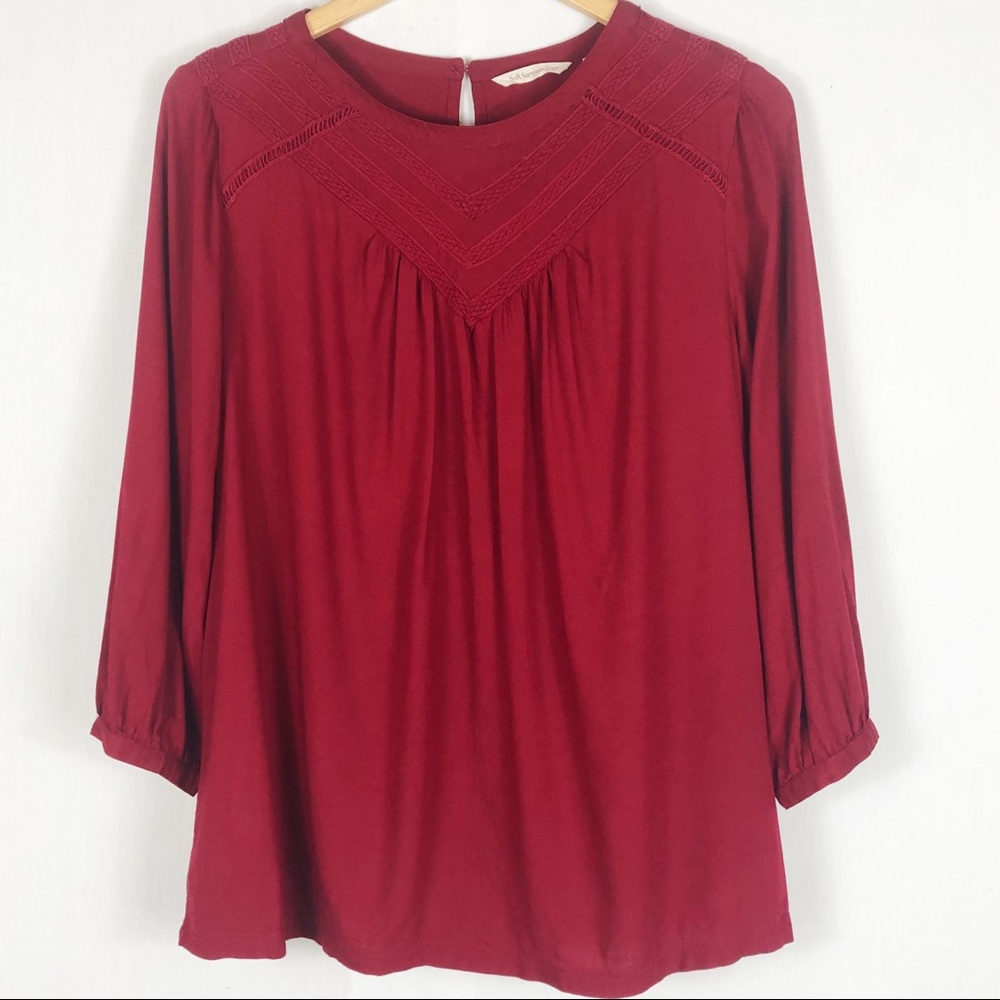 Soft Surroundings Quarter Sleeve Blouse | Red | Size PL